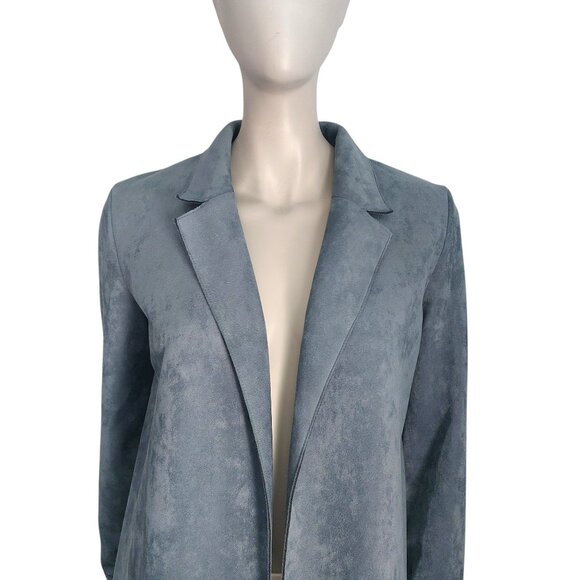 ZARA Faux Suede Blue Blazer XS Longline Open Front Trendy Dressy Jacket Modern - Picture 5 of 13